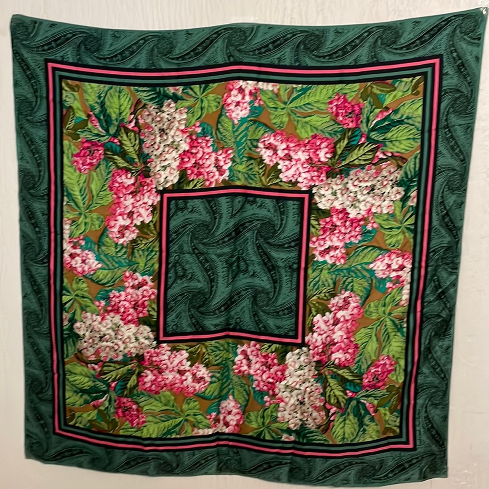 Oscar de la Renta "Gold Collection" Majestic Green Paisley & Wild Florals Scarf